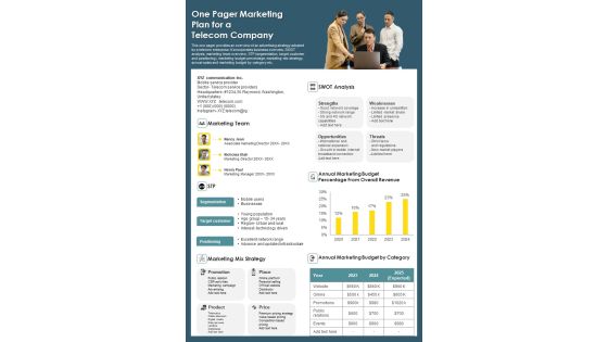 One Pager Marketing Plan For A Telecom Company PDF Document PPT Template One Pager Marketing Plan For A Telecom Company PDF Document PPT Template