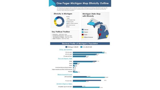 One Pager Michigan Map Ethnicity Outline PDF Document PPT Template One Pager Michigan Map Ethnicity Outline PDF Document PPT Template