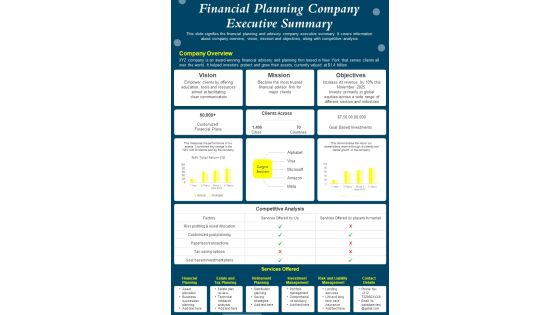 One Pager Monetary Planning Executive Brief PDF Document PPT Template One Pager Monetary Planning Executive Brief PDF Document PPT Template