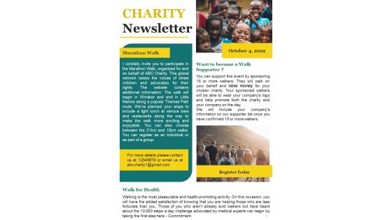 One Pager Newsletter For Charity Marathon PDF Document PPT Template One Pager Newsletter For Charity Marathon PDF Document PPT Template