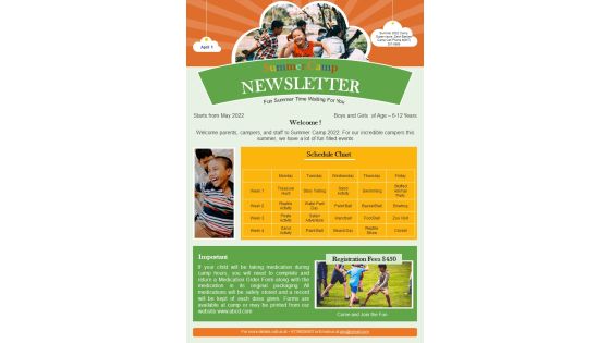 One Pager Newsletter For Childrens Summer Retreat PDF Document PPT Template One Pager Newsletter For Childrens Summer Retreat PDF Document PPT Template