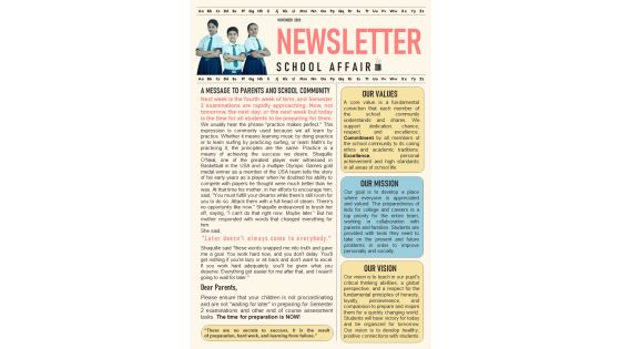 One Pager Newsletter For Junior High School PDF Document PPT Template One Pager Newsletter For Junior High School PDF Document PPT Template