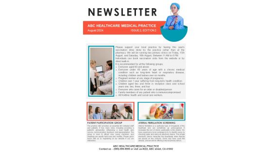 One Pager Newsletter For Medical Profession PDF Document PPT Template One Pager Newsletter For Medical Profession PDF Document PPT Template