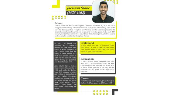 One Pager Newsletter For Professional Autobiography PDF Document PPT Template One Pager Newsletter For Professional Autobiography PDF Document PPT Template