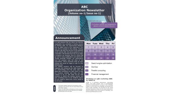 One Pager Newsletter With Planner Template PDF Document PPT Template One Pager Newsletter With Planner Template PDF Document PPT Template