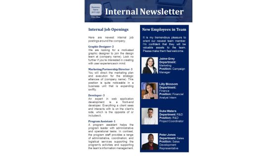One Pager Newsletters For Internal Business Updates PDF Document PPT Template One Pager Newsletters For Internal Business Updates PDF Document PPT Template