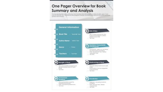 One Pager Overview For Book Summary And Analysis PDF Document PPT Template One Pager Overview For Book Summary And Analysis PDF Document PPT Template