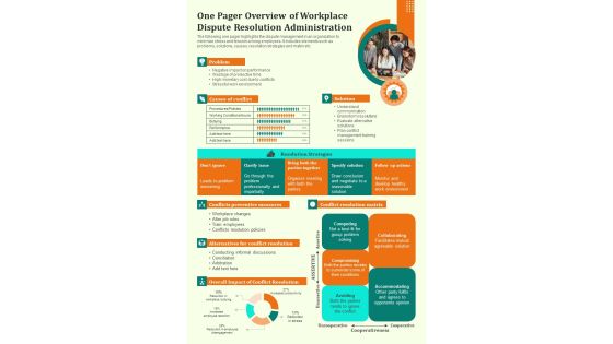 One Pager Overview Of Workplace Dispute Resolution Administration PDF Document PPT Template One Pager Overview Of Workplace Dispute Resolution Administration PDF Document PPT Template