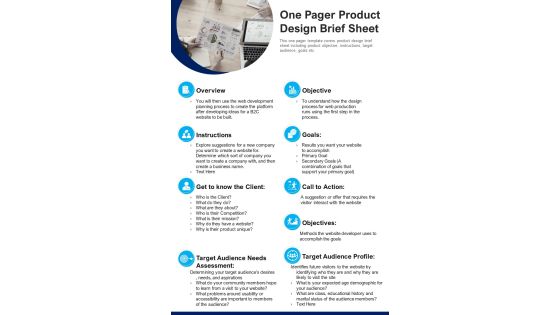 One Pager Product Design Brief Sheet PDF Document PPT Template One Pager Product Design Brief Sheet PDF Document PPT Template