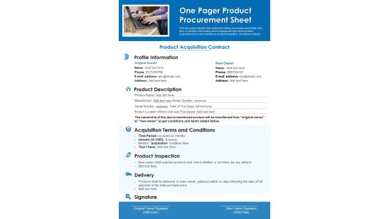 One Pager Product Procurement Sheet PDF Document PPT Template One Pager Product Procurement Sheet PDF Document PPT Template