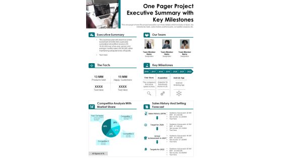 One Pager Project Executive Summary With Key Milestones PDF Document PPT Template One Pager Project Executive Summary With Key Milestones PDF Document PPT Template