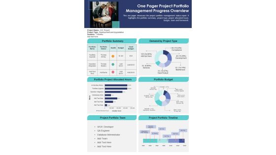 One Pager Project Portfolio Management Progress Overview PDF Document PPT Template One Pager Project Portfolio Management Progress Overview PDF Document PPT Template