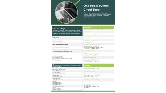 One Pager Python Cheat Sheet PDF Document PPT Template One Pager Python Cheat Sheet PDF Document PPT Template