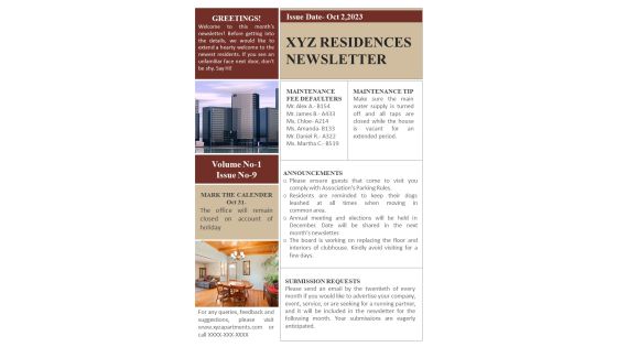 One Pager Residences Newsletter PDF Document PPT Template One Pager Residences Newsletter PDF Document PPT Template