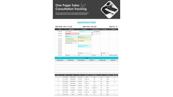 One Pager Sales Consultation Tracking PDF Document PPT Template One Pager Sales Consultation Tracking PDF Document PPT Template