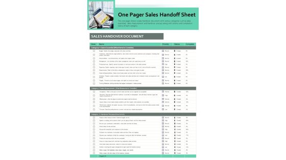 One Pager Sales Handoff Sheet PDF Document PPT Template One Pager Sales Handoff Sheet PDF Document PPT Template