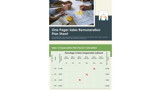 One Pager Sales Remuneration Plan Sheet PDF Document PPT Template One Pager Sales Remuneration Plan Sheet PDF Document PPT Template