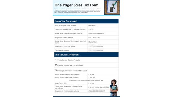 One Pager Sales Tax Form PDF Document PPT Template One Pager Sales Tax Form PDF Document PPT Template