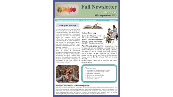 One Pager School Newsletter For Fall Term PDF Document PPT Template One Pager School Newsletter For Fall Term PDF Document PPT Template