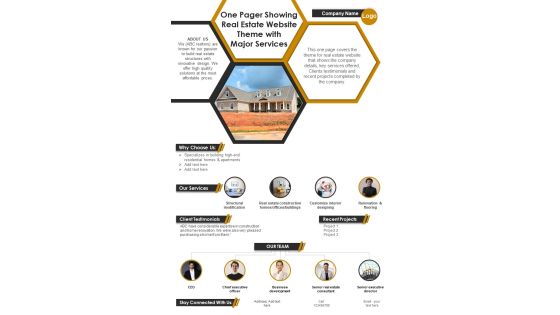 One Pager Showing Real Estate Website Theme With Major Services PDF Document PPT Template One Pager Showing Real Estate Website Theme With Major Services PDF Document PPT Template