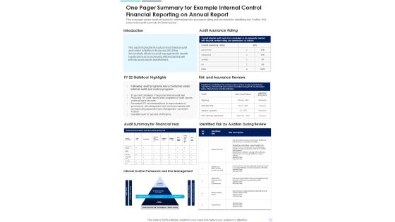 One Pager Summary For Example Internal Control Financial Reporting On Annual Report One Pager Documents