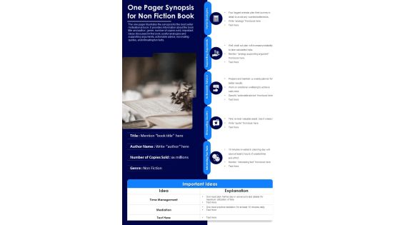 One Pager Synopsis For Non Fiction Book PDF Document PPT Template One Pager Synopsis For Non Fiction Book PDF Document PPT Template