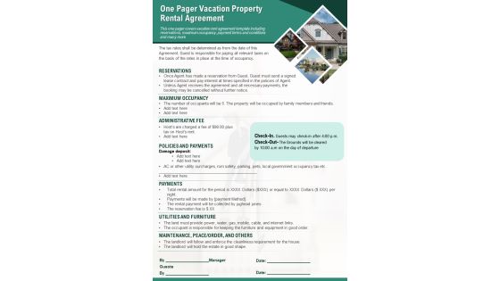 One Pager Vacation Property Rental Agreement PDF Document PPT Template One Pager Vacation Property Rental Agreement PDF Document PPT Template