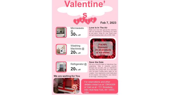 One Pager Valentines Day Sale Promotional Newsletter PDF Document PPT Template One Pager Valentines Day Sale Promotional Newsletter PDF Document PPT Template