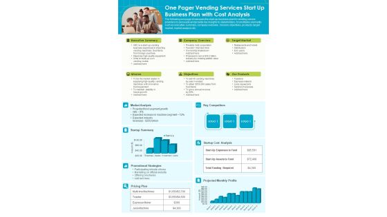 One Pager Vending Services Start Up Business Plan With Cost Analysis PDF Document PPT Template