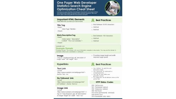 One Pager Web Developer Statistics Search Engine Optimization Cheat Sheet PDF Document PPT Template One Pager Web Developer Statistics Search Engine Optimization Cheat Sheet PDF Document PPT Template