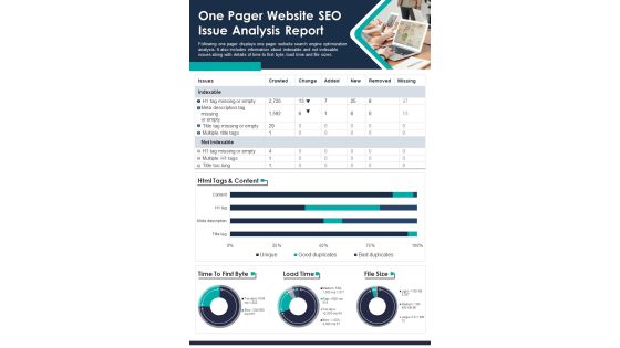 One Pager Website SEO Issue Analysis Report PDF Document PPT Template