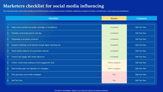 Online Advertising Campaign For Brand Recognition Marketers Checklist For Social Media Influencing Template PDF Online Advertising Campaign For Brand Recognition Marketers Checklist For Social Media Influencing Template PDF