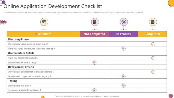Online Application Development Checklist Icons PDF