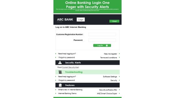 Online Banking Login One Pager With Security Alerts PDF Document PPT Template Online Banking Login One Pager With Security Alerts PDF Document PPT Template