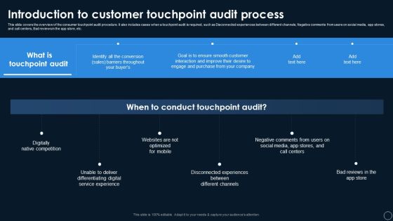 Online Customer Touchpoints Auditing And Reviewing Systems Introduction To Customer Touchpoint Audit Process Formats PDF