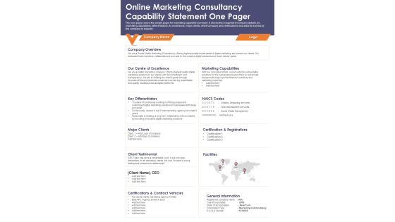 Online Marketing Consultancy Capability Statement One Pager PDF Document PPT Template Online Marketing Consultancy Capability Statement One Pager PDF Document PPT Template