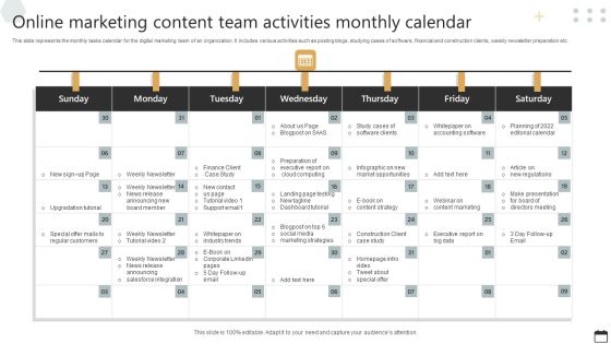 Online Marketing Content Team Activities Monthly Calendar Background PDF Online Marketing Content Team Activities Monthly Calendar Background PDF