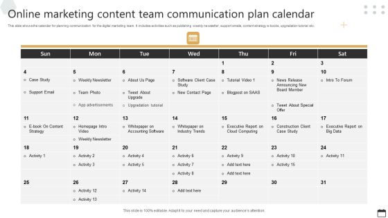 Online Marketing Content Team Communication Plan Calendar Background PDF Online Marketing Content Team Communication Plan Calendar Background PDF