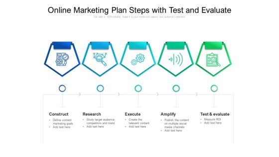 Online Marketing Plan Steps With Test And Evaluate Ppt PowerPoint Presentation Gallery Ideas PDF Online Marketing Plan Steps With Test And Evaluate Ppt PowerPoint Presentation Gallery Ideas PDF