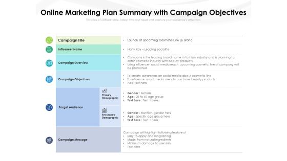 Online Marketing Plan Summary With Campaign Objectives Ppt PowerPoint Presentation Infographics Summary PDF Online Marketing Plan Summary With Campaign Objectives Ppt PowerPoint Presentation Infographics Summary PDF
