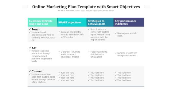 Online Marketing Plan Template With Smart Objectives Ppt PowerPoint Presentation Gallery Slide Download PDF Online Marketing Plan Template With Smart Objectives Ppt PowerPoint Presentation Gallery Slide Download PDF