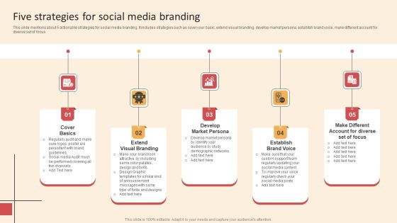Online PR Techniques To Boost Brands Online Visibility Five Strategies For Social Media Branding Slides PDF