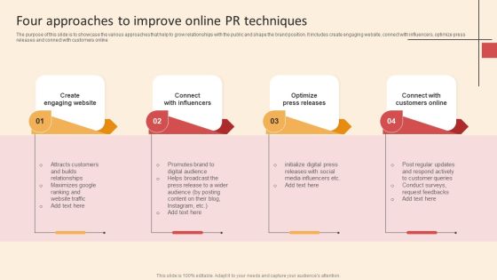 Online PR Techniques To Boost Brands Online Visibility Four Approaches To Improve Online PR Techniques Formats PDF Online PR Techniques To Boost Brands Online Visibility Four Approaches To Improve Online PR Techniques Formats PDF