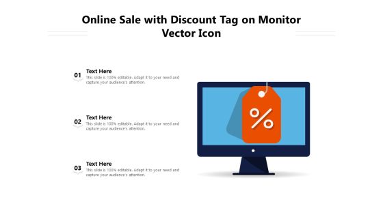 Online Sale With Discount Tag On Monitor Vector Icon Ppt PowerPoint Presentation Summary Example Introduction PDF