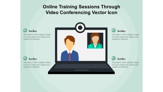 Online Training Sessions Through Video Conferencing Vector Icon Ppt PowerPoint Presentation Pictures Demonstration PDF