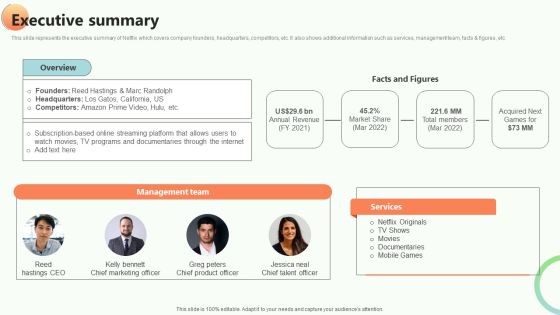 Online Video Content Provider Business Profile Executive Summary Infographics PDF