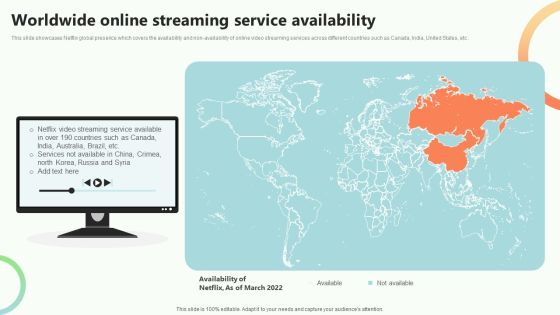 Online Video Content Provider Business Profile Worldwide Online Streaming Service Availability Icons PDF