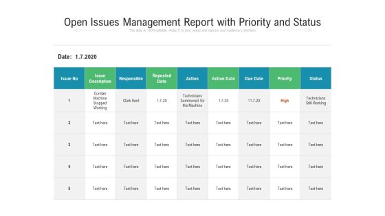 Open Issues Management Report With Priority And Status Ppt PowerPoint Presentation File Formats PDF Open Issues Management Report With Priority And Status Ppt PowerPoint Presentation File Formats PDF