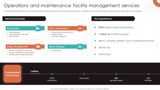 Operations And Maintenance Facility Management Services Infographics PDF Operations And Maintenance Facility Management Services Infographics PDF
