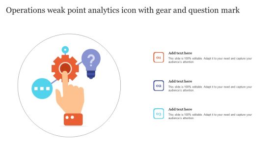 Operations Weak Point Analytics Icon With Gear And Question Mark Diagrams PDF